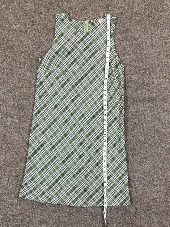 Vintage American Eagle Green Plaid Sleeveless Shift Dress Womens Size 8 Sundress - Picture 5 of 5